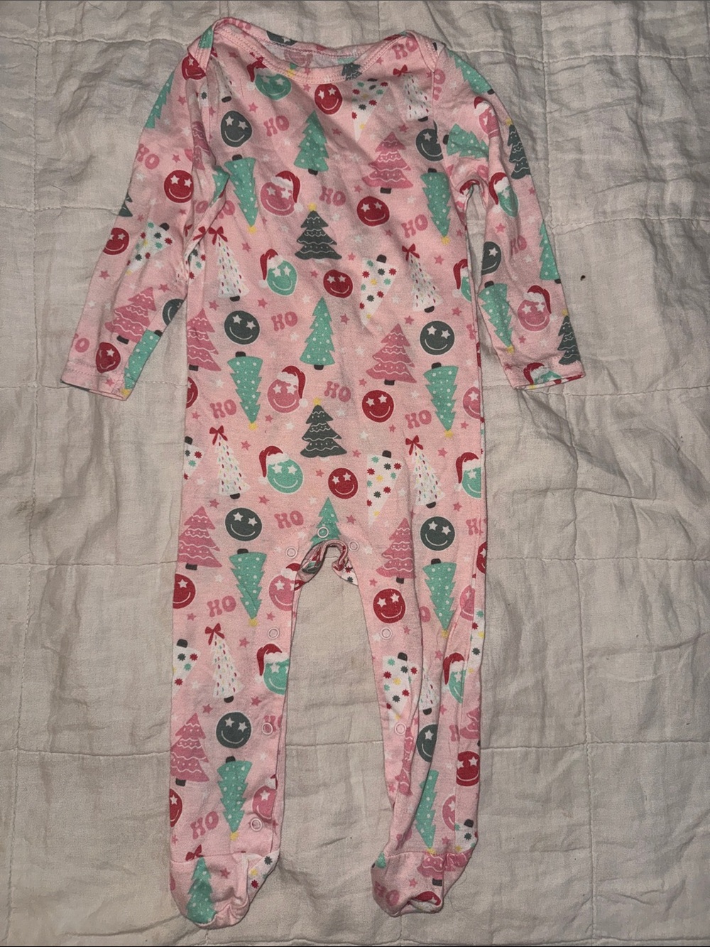 Girls' Pink Holiday Tree & Ornament Footed One-Piece Pajamas